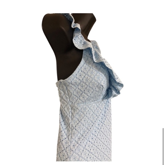 Betsey Johnson Clear sky blue 1piece Ruffle strap eyelet Swimsuit size small new - Picture 11 of 16